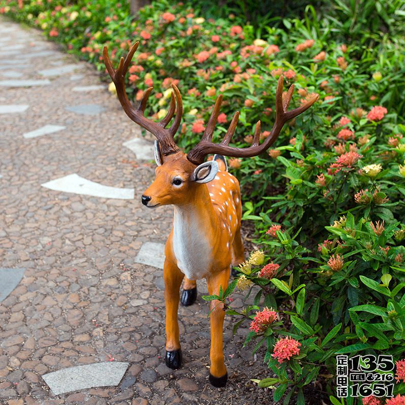 花園小路一只仿真動物擺件  梅花鹿雕塑